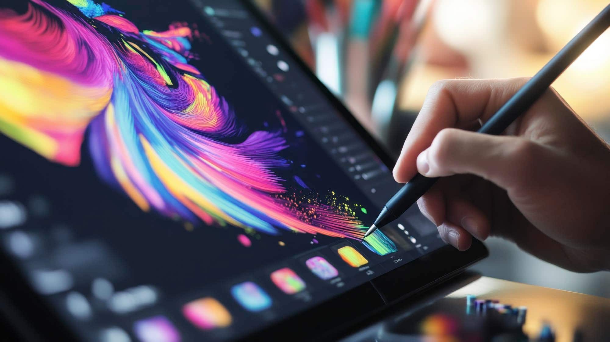Digitale kleurrijke tekening op tablet met een stylus