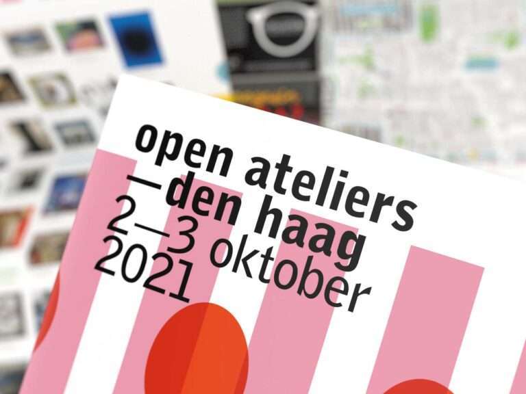 Folder laten maken zoals dit ontwerp van het infoblad met afbeeldingen van kunstwerken van Open Ateliers Den Haag door Aadwork uit BINK36