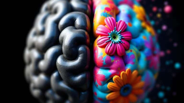 Kleurrijke hersenen met bloemen en accenten