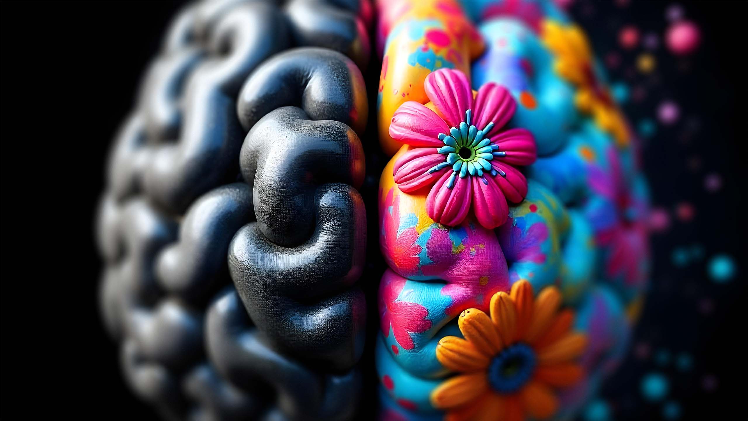 Kleurrijke hersenen met bloemen en accenten