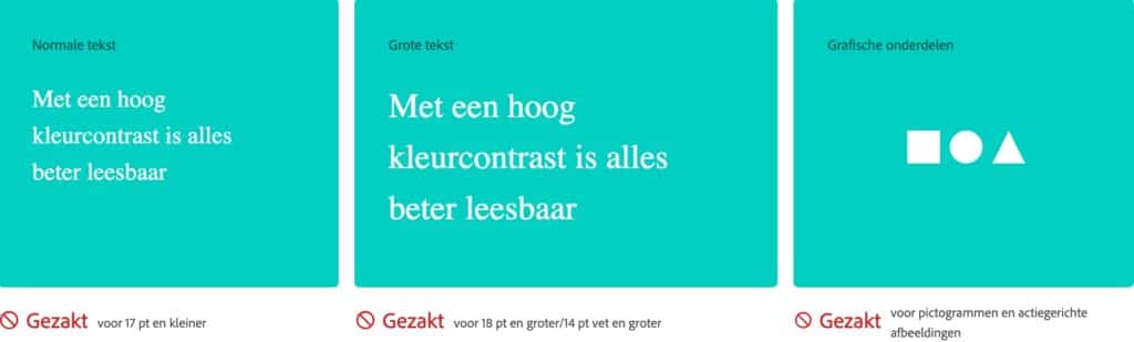 Voortvertoning van kleurcontrasten in de analyse tool van Adobe Color.